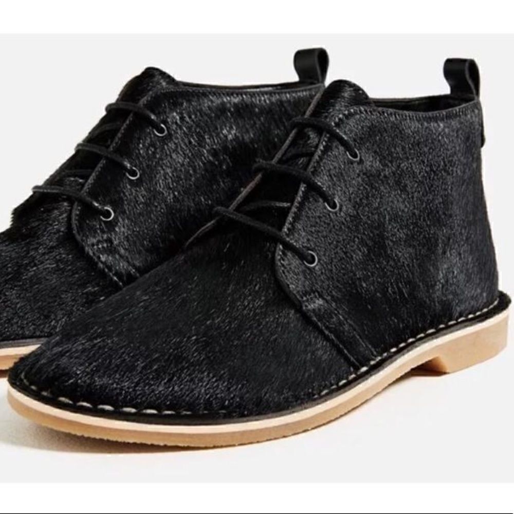 ZARA leather fur skin desert ankle boots 7.5/8